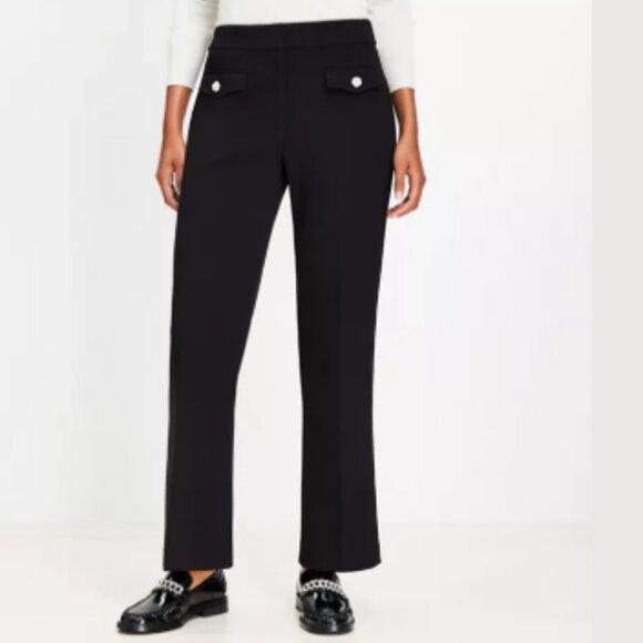 NWT LOFT The Sutton Ankle Flare Black Pants Stretch Trousers Gold Horsebit 16P - Picture 2 of 10